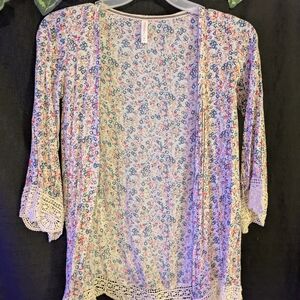 Floral Lace Trim Open Cardigan